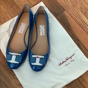Blue Ferragamo patent “Ninna” flats